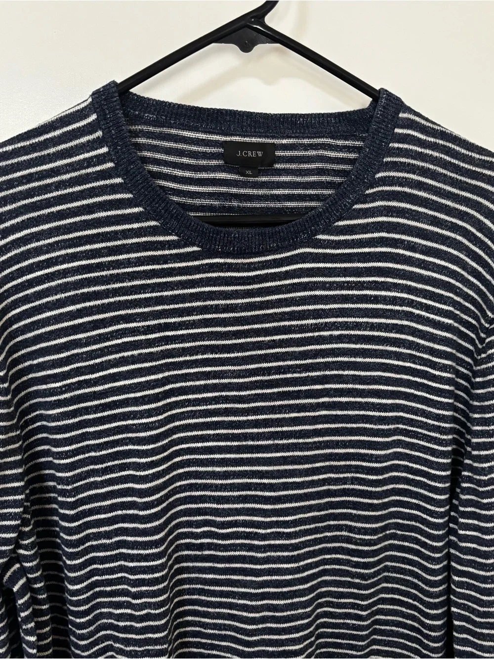 J. Crew Mens dark blue & White Stripe Crewneck Sweater 100% cotton XL